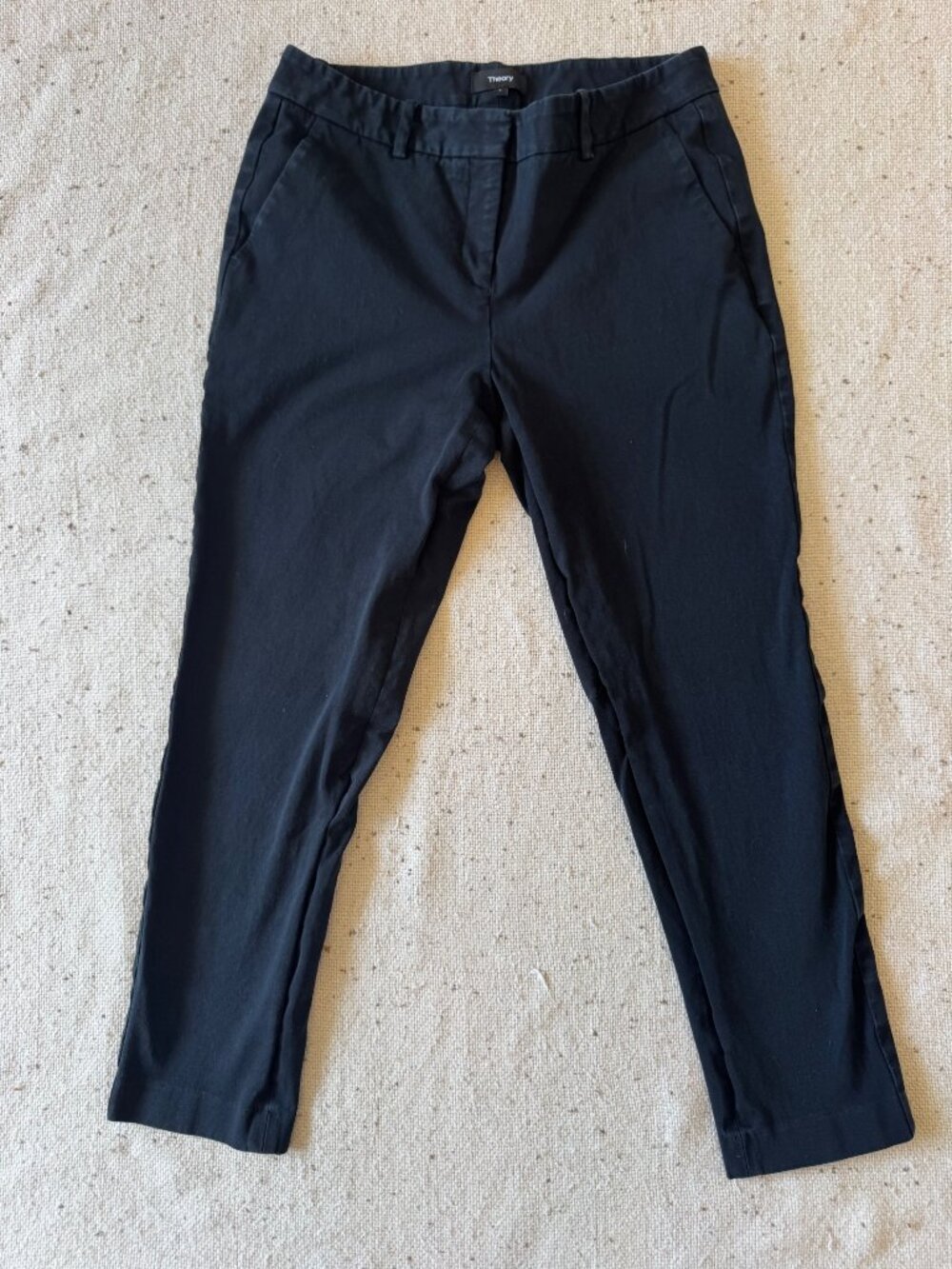 Theory Size 6 Black Cotton Stretch Tailored Trousers